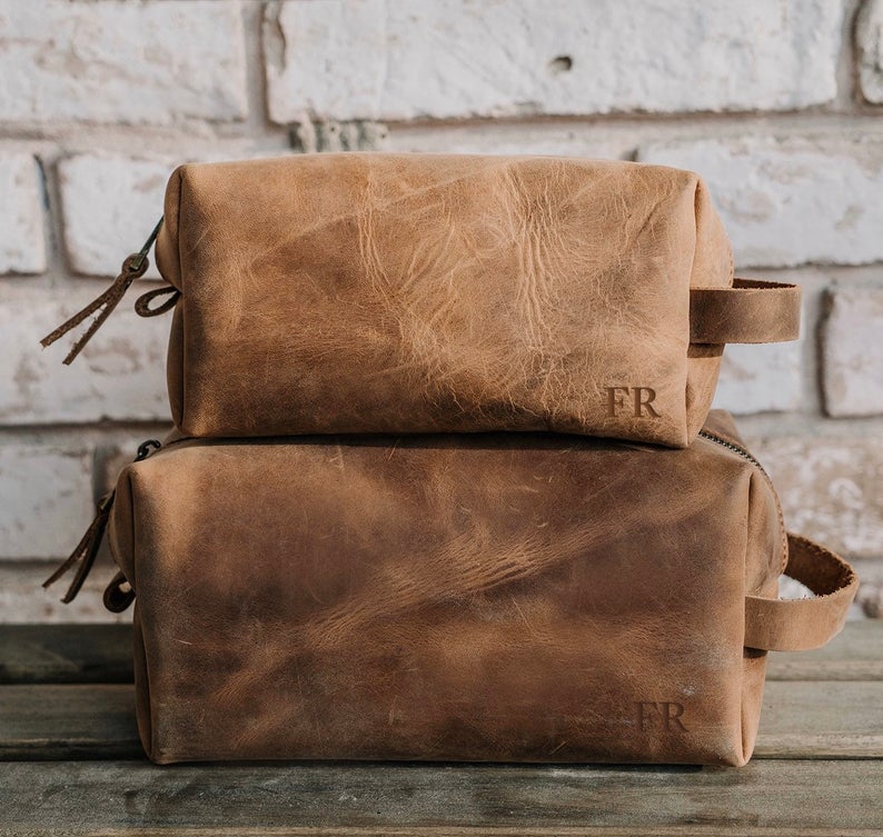 Monogrammed Leather Toiletry Bag