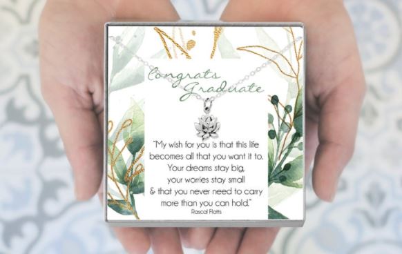 Graduation Card Lotus Flower Necklace