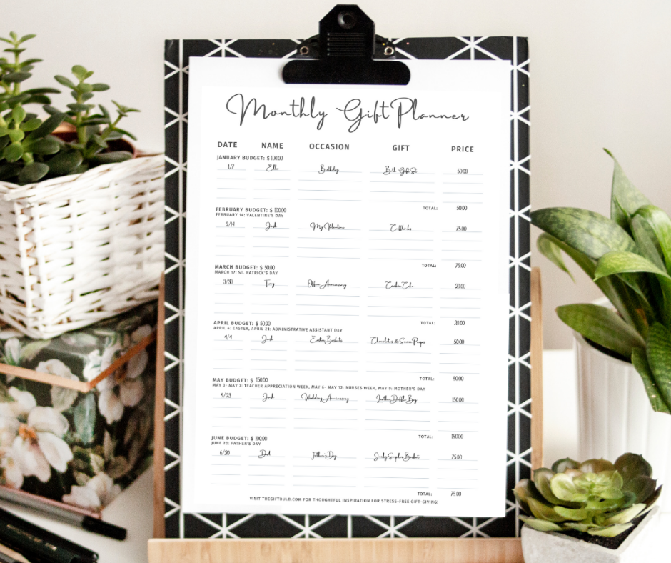 Subscribe to Download a Free Monthly Gift Planner