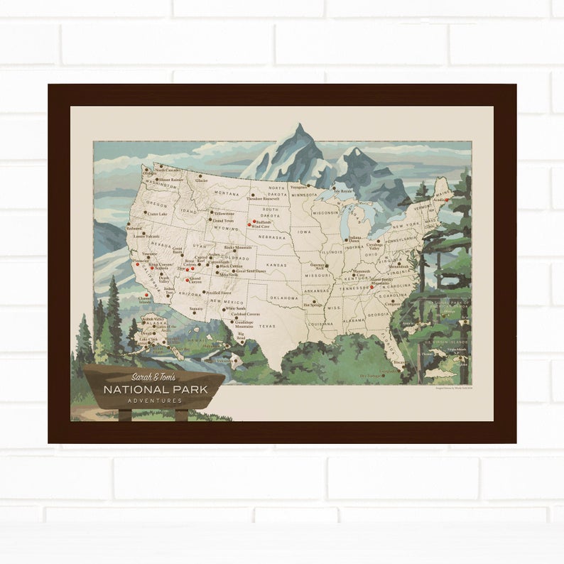 Personalized National Parks USA Push Pin Map