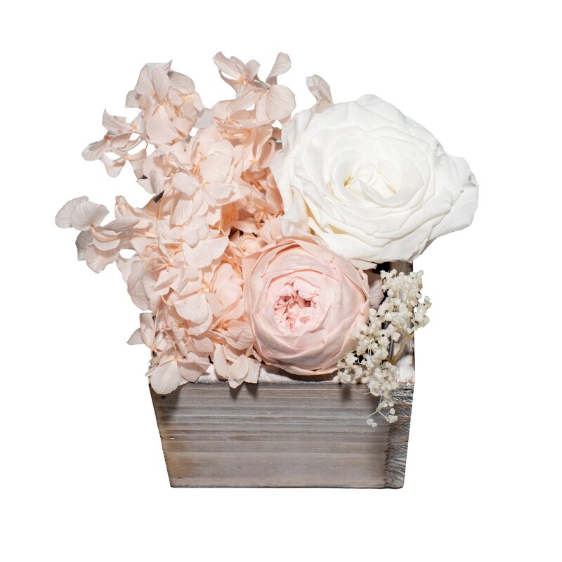 Preserved Peonies and Hydrangeas in Wood Box